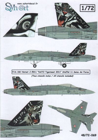 Syhart Decal 72069 1:72 F/A-18C Hornet Swiss Air Force J-5011, NATO Tigermeet 2011