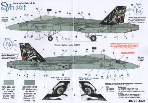 Syhart Decal 72069 1:72 F/A-18C Hornet Swiss Air Force J-5011, NATO Tigermeet 2011