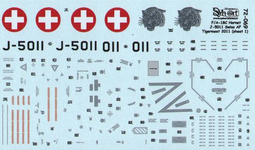Syhart Decal 72069 1:72 F/A-18C Hornet Swiss Air Force J-5011, NATO Tigermeet 2011