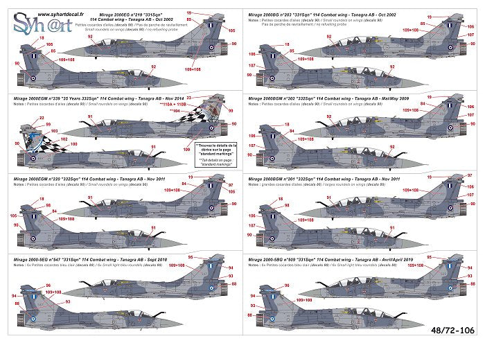 Syhart Decal 72-106 1:72 Dassault_Mirage 2000EG/EGM, BG/BGM, -5EG, -5BG 'Hellenic Air Force'