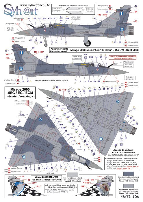 Syhart Decal 72-106 1:72 Dassault_Mirage 2000EG/EGM, BG/BGM, -5EG, -5BG 'Hellenic Air Force'