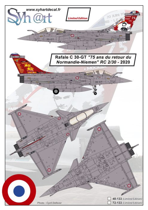 Syhart Decal 72133 1:72 Dassault Rafale C 30-GT '75 ans retour en France du Normandie-Niemen' RC 2/30 ' 2020