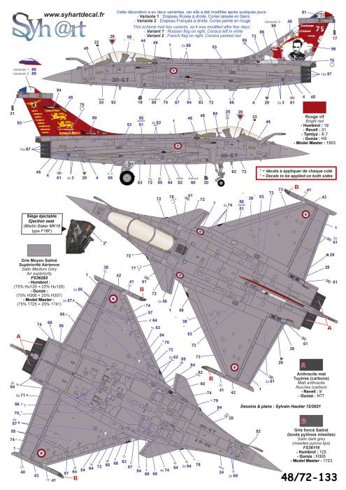 Syhart Decal 72133 1:72 Dassault Rafale C 30-GT '75 ans retour en France du Normandie-Niemen' RC 2/30 ' 2020