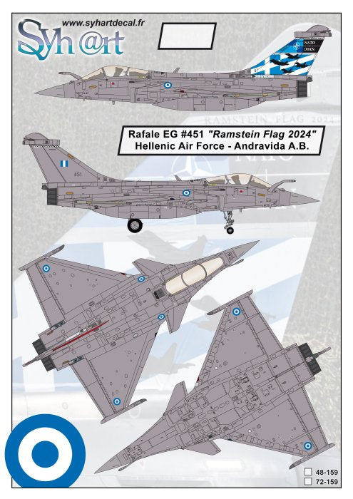 Syhart Decal 72-159 1:72 Dassault Rafale EG #451 'Ramstein Flag 2024' Hellenic Air Force