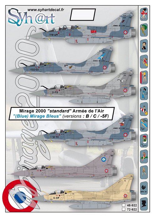 Syhart Decal 72-922 1:72 Dassault_Mirage 2000 'standard' (Blue Mirage : B/C/-5F) ArmÃ©e de l'Air