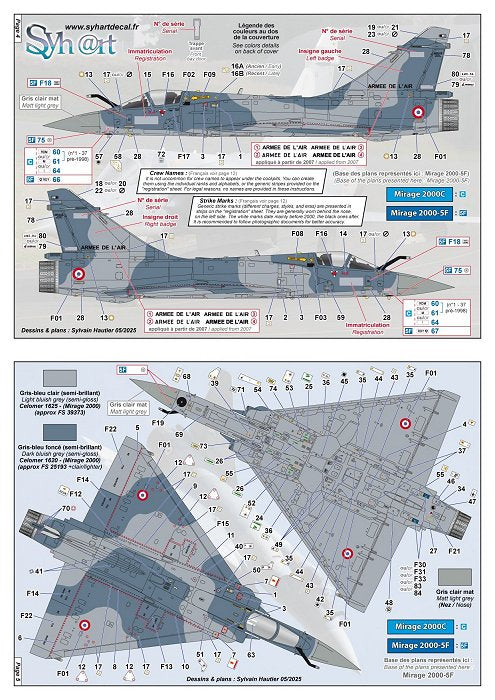 Syhart Decal 72-922 1:72 Dassault_Mirage 2000 'standard' (Blue Mirage : B/C/-5F) ArmÃ©e de l'Air