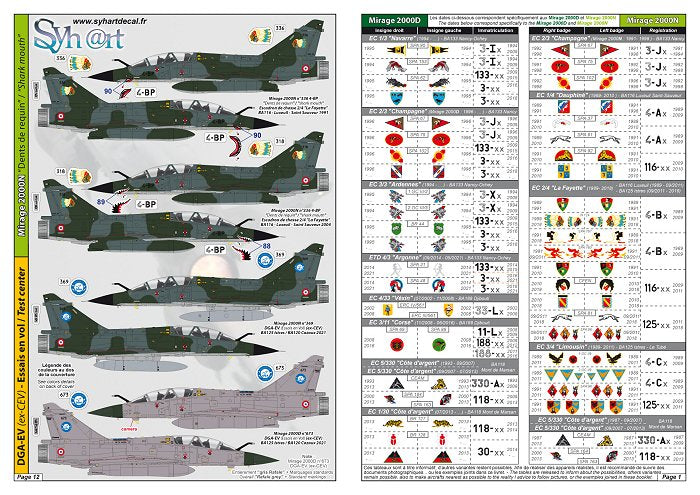 Syhart Decal 72-923 1:72 Dassault_Mirage 2000 'standard' (Green Mirage : D/N) ArmÃ©e de l'Air