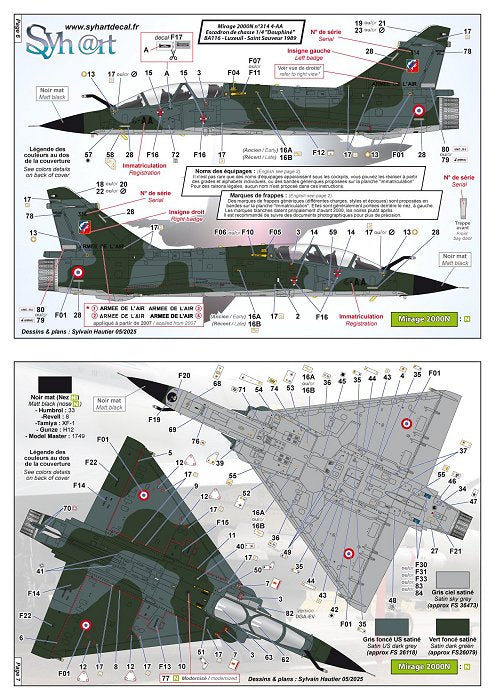 Syhart Decal 72-923 1:72 Dassault_Mirage 2000 'standard' (Green Mirage : D/N) ArmÃ©e de l'Air