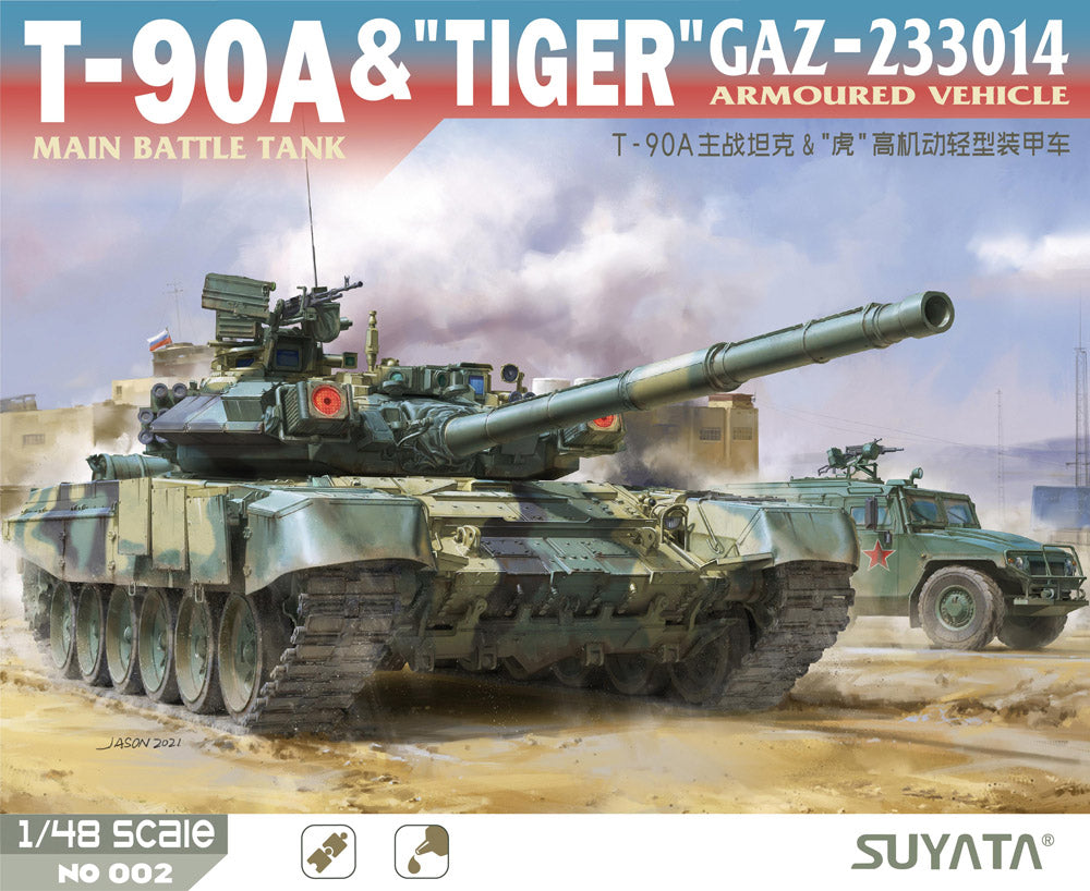 SUYATA SN002 1:48 T-90A Main Battle Tank & GAZ-233014 'Tiger' Armoured Vehicle
