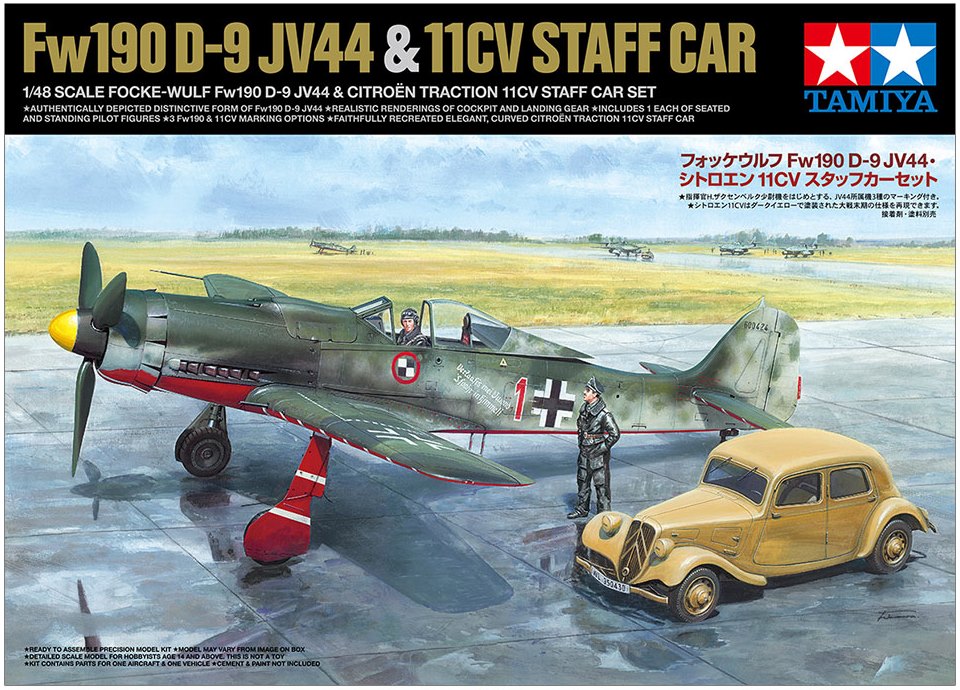 Tamiya 25213 1:48 Focke-Wulf Fw190 D-9 JV44 & Citroen Traction 11CV Staff Car Set