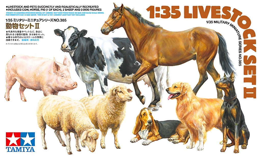 Tamiya 35385 1:35 Livestock Set II [dogs, horse, cow, pig, sheep]