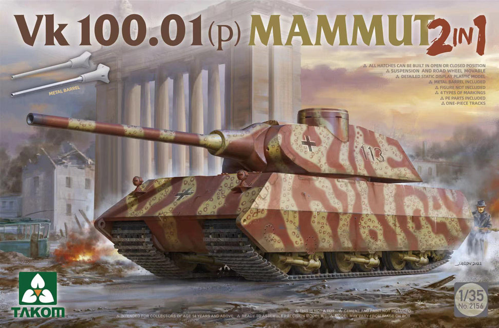 Takom 2156 1:35 German VK 100.01 (p) Mammut, WWII Super-heavy Concept Tank 2-in-1