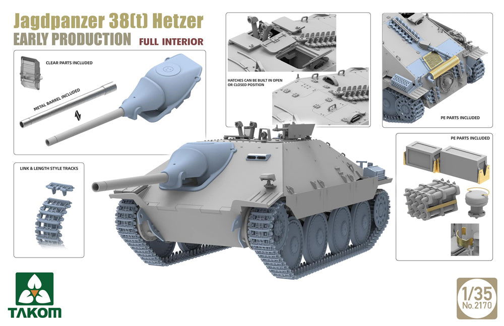 Takom 02170 1:35 German WWII Jagdpanzer 38(t) Hetzer with interior, Early Production