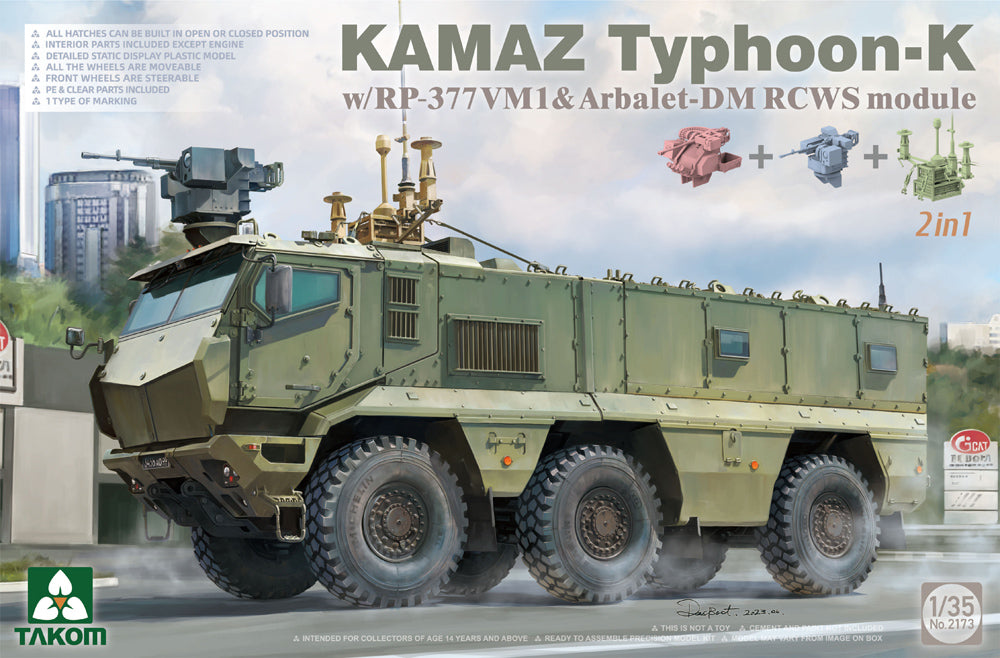 Takom 02173 1:35 Russian KamAZ Typhoon K w/ RP-377VM1 & Arbalet-DM RCWS module