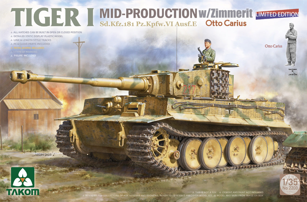 Takom 2200 1:35 Pz.Kpfw.VI Tiger I Mid production with Zimmerit & Otto Carius figure Limited Edition