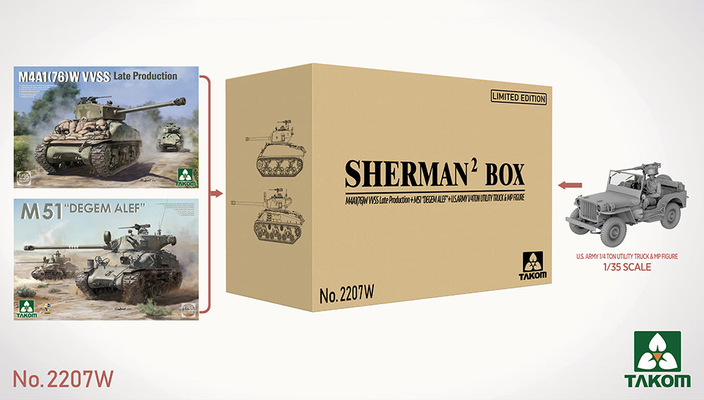 Takom 2207W 1:35 Sherman Big Box Limited Edition (2 tanks + jeep & figure)