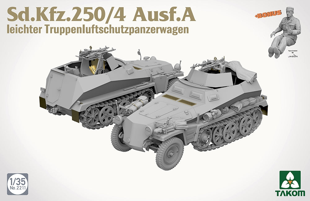 Takom TAK02211 1:35 Sd.Kfz.250/4 Ausf.A Anti-Aircraft Half-TrackLight troop air defence armoured half-track vehicle