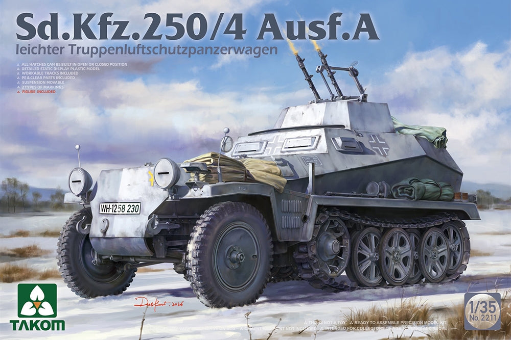 Takom TAK02211 1:35 Sd.Kfz.250/4 Ausf.A Anti-Aircraft Half-TrackLight troop air defence armoured half-track vehicle