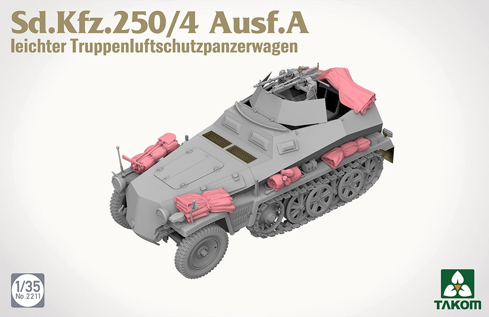 Takom TAK02211 1:35 Sd.Kfz.250/4 Ausf.A Anti-Aircraft Half-TrackLight troop air defence armoured half-track vehicle