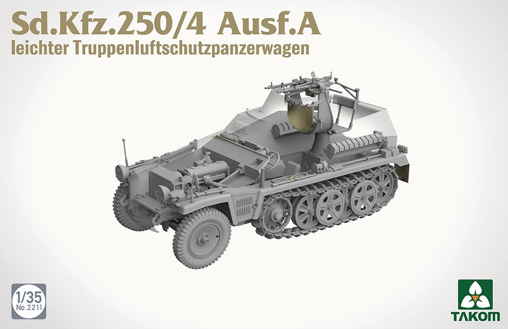 Takom TAK02211 1:35 Sd.Kfz.250/4 Ausf.A Anti-Aircraft Half-TrackLight troop air defence armoured half-track vehicle