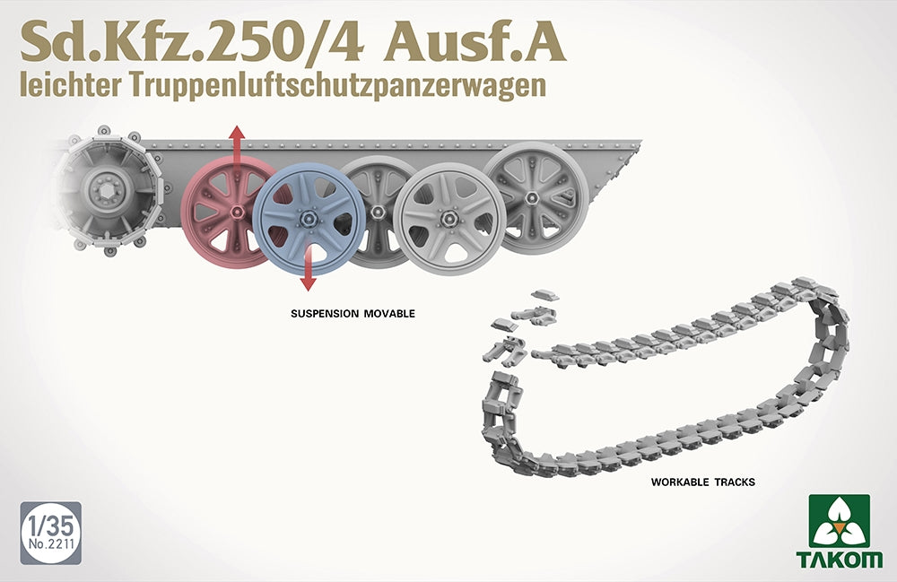 Takom TAK02211 1:35 Sd.Kfz.250/4 Ausf.A Anti-Aircraft Half-TrackLight troop air defence armoured half-track vehicle
