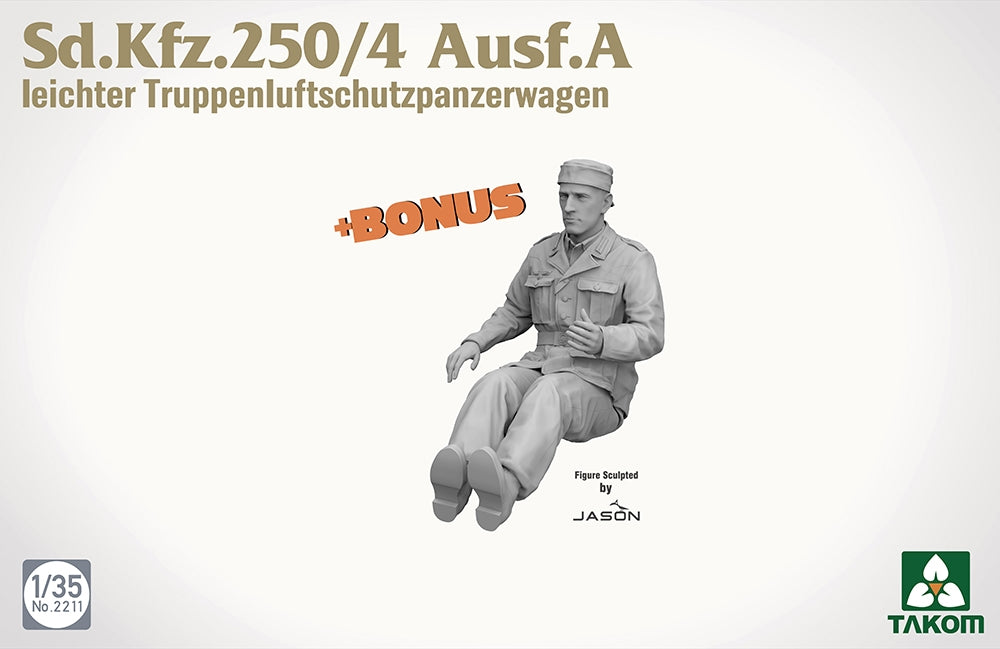 Takom TAK02211 1:35 Sd.Kfz.250/4 Ausf.A Anti-Aircraft Half-TrackLight troop air defence armoured half-track vehicle