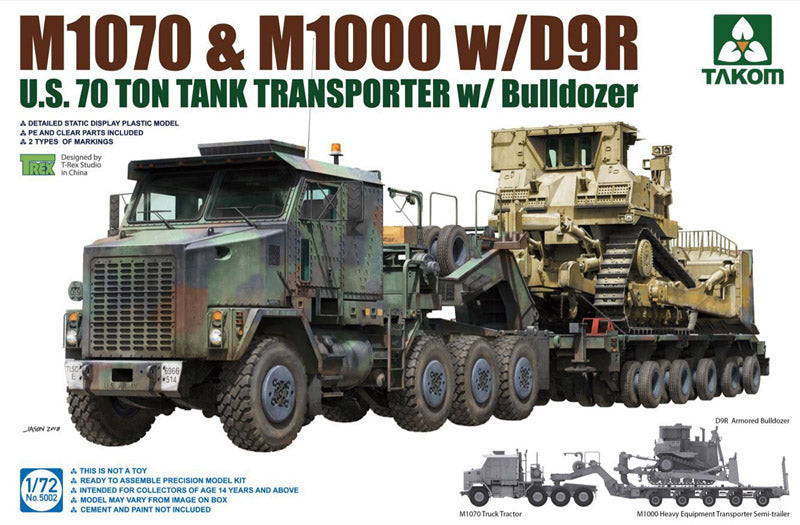 Takom 5002 1:72 M1070 & M1000 w/D9R US Army 70 Ton Tank Transporter & Bulldozer