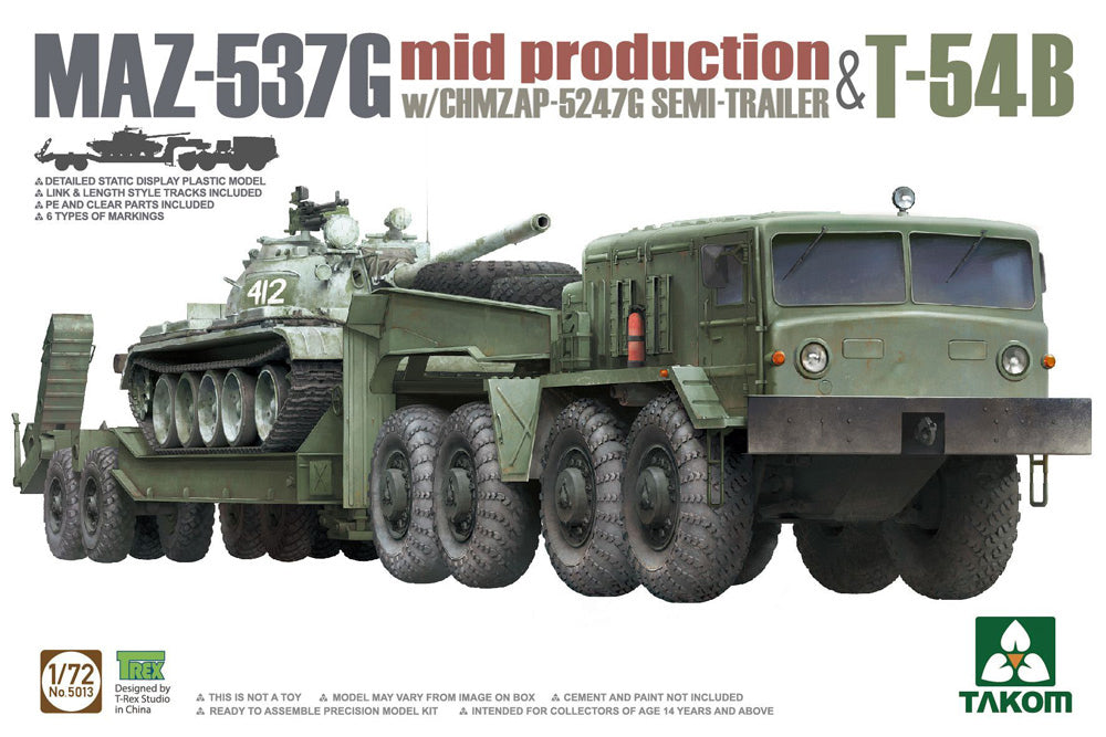 Takom 5013 1:72 MAZ-537G w/ChMZAP-5247G Semi-trailer Mid-production & T-54B