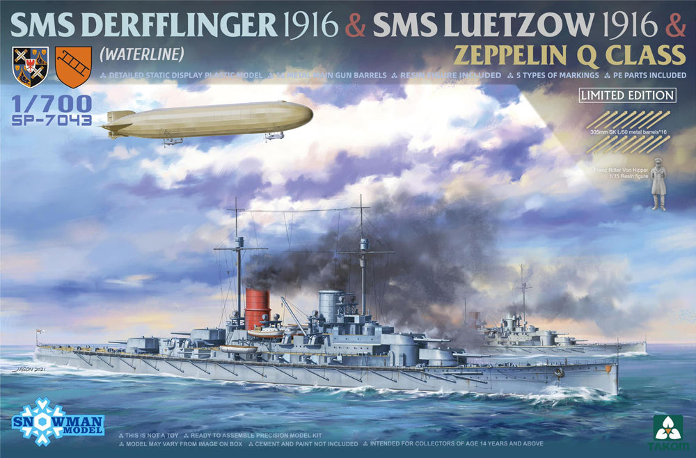 Takom SP-7043 1:700 SMS Derfflinger 1916, SMS LÃ¼tzow 1916 & Zeppelin Q Class Airship (Waterline Limited Edition)