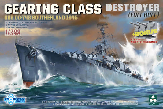 Takom SP-7057 1:700 USS Southerland DD-743 Gearing Class Destroyer 1945 (full hull)