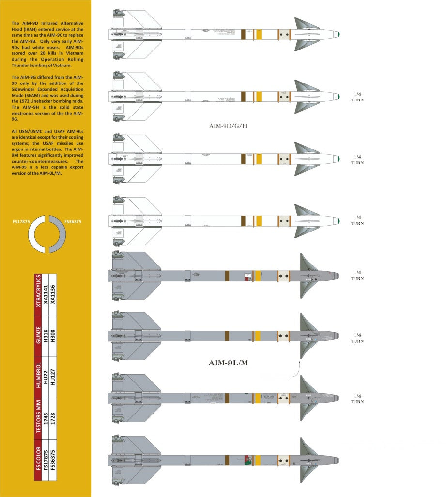 Two Bobs 32027 1:32 U.S. Air-to-Air Missile Markings for AIM-9B/D/G/J/L/M and AIM-7E-2/M