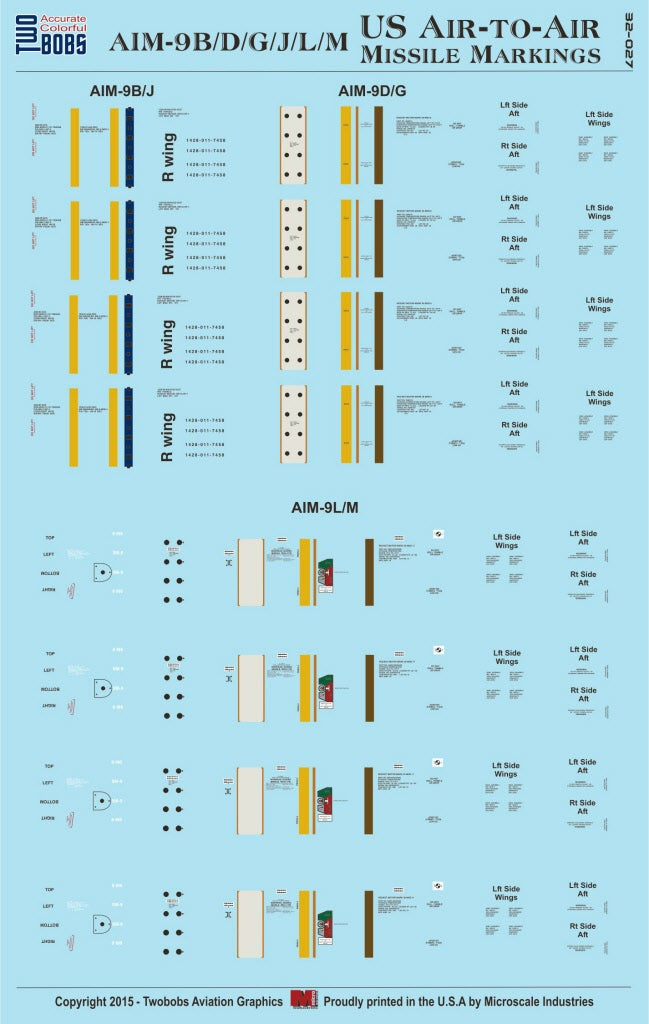 Two Bobs 32027 1:32 U.S. Air-to-Air Missile Markings for AIM-9B/D/G/J/L/M and AIM-7E-2/M