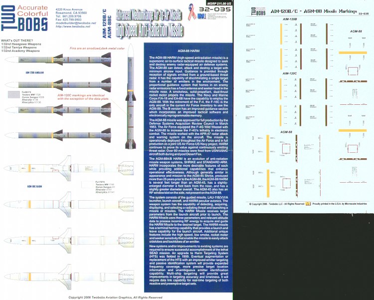 Two Bobs 32035 1:32 AIM-120/AGM-88 Missile Markings