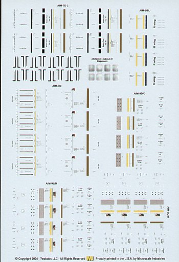 Two Bobs 48086 1:48 U.S. Air-to-Air Missile Markings for AIM-9B/D/G/J/L/M and AIM-7E-2/M.