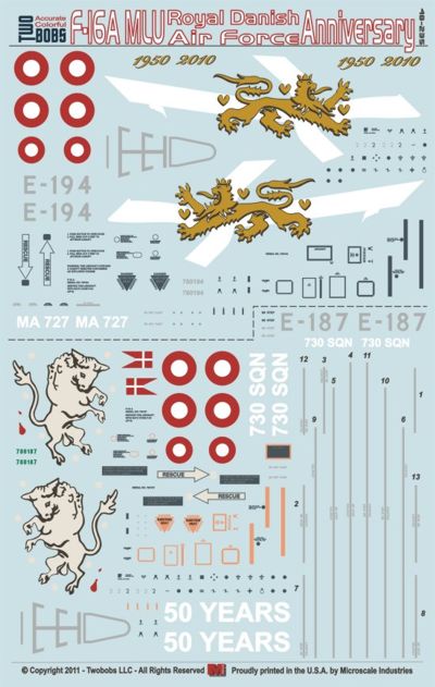 Two Bobs 48235 1:48 Lockheed-Martin F-16MLU Royal Danish Air Force Anniversary Vipers