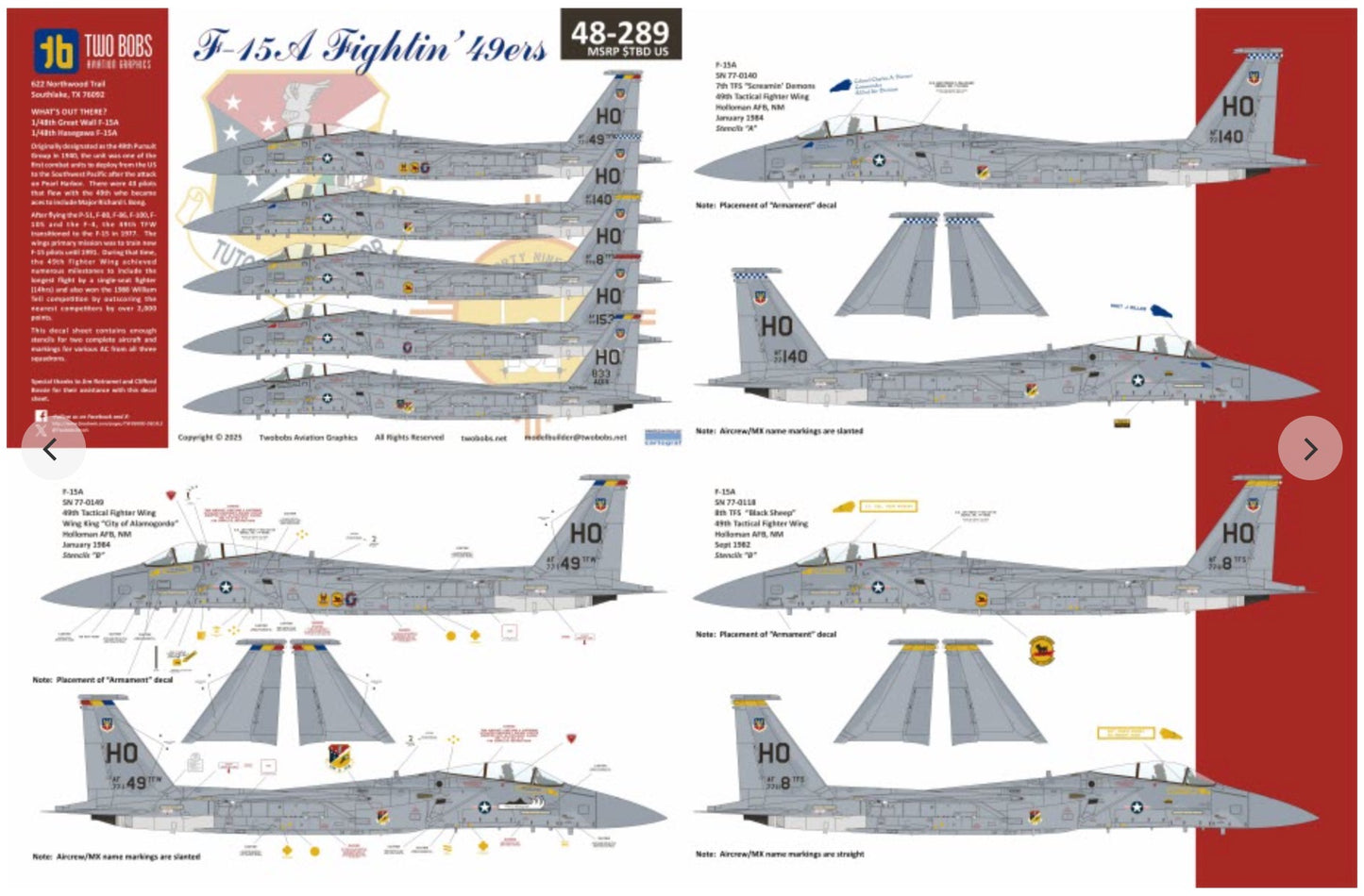 Two Bobs 48-289 1:48 McDonnell F-15A Eagle Fightin' 49ers.