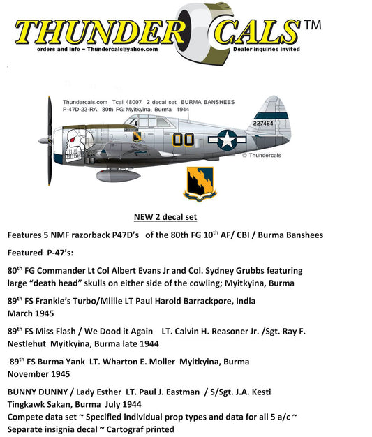 Thundercals 48007 1:48 BURMA BANSHEES 2 decal set