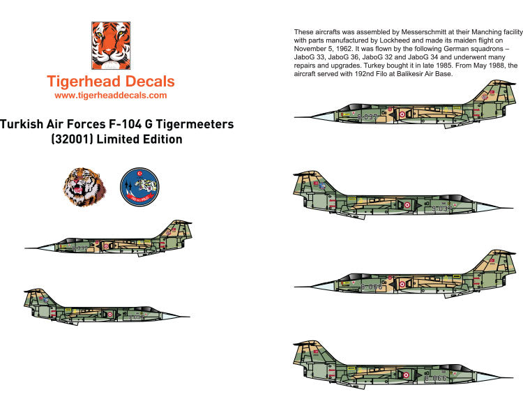 Tigerhead Decals 32001 1:32 Turkish Air Forces Lockheed F-104G Starfighters Tigermeeters