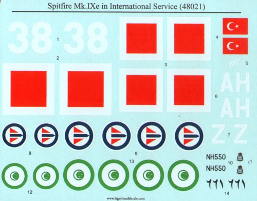 Tigerhead Decals 48021 1:48 Supermarine Spitfire MK.IXe in International Service
