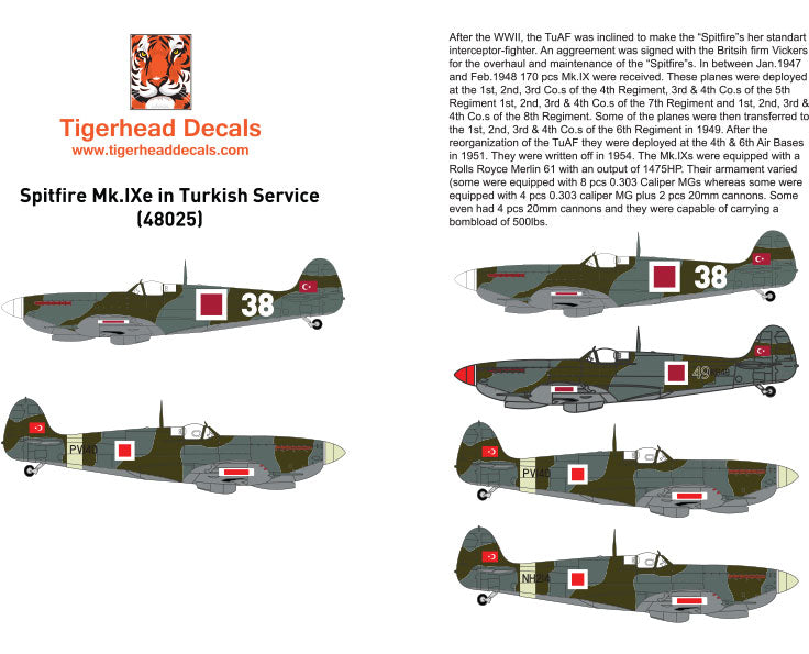 Tigerhead Decals 48025 1:48 Supermarine Spitfire Mk.IXe in Turkish Service