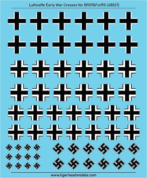 Tigerhead Models THD48027 1:48 Luftwaffe Early War Cross set for Bf109 and Fw190