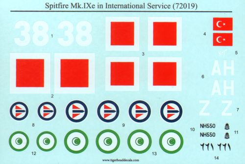 Tigerhead Decals 72019 1:72 Supermarine Spitfire MK.IXe in International Service