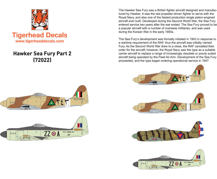 Tigerhead Decals 72022 1:72 Hawker Sea Fury FB.11 Part 2 Iraq, Cuba, Canada