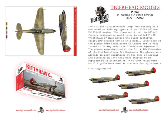Tigerhead Models D72027 1:72 Curtiss P-40E in Turkish Air Force Service