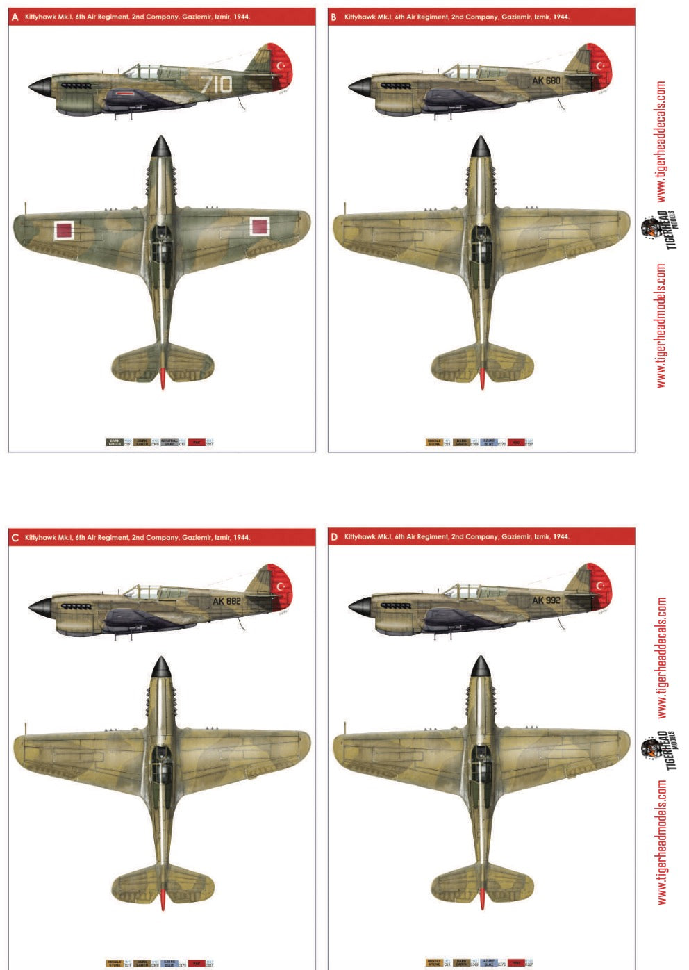 Tigerhead Models D72027 1:72 Curtiss P-40E in Turkish Air Force Service