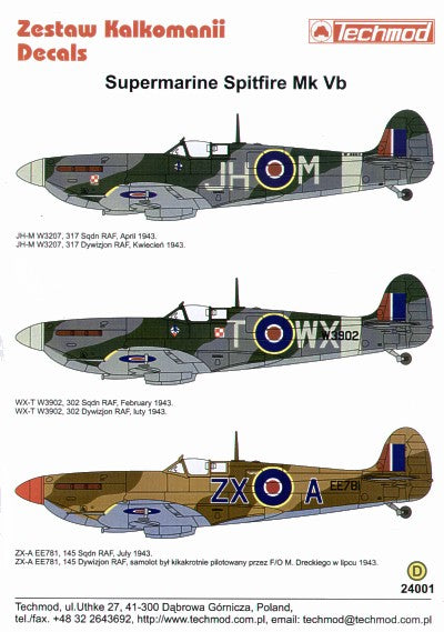 Techmod 24001 1:24 Re-printed! Supermarine Spitfire Mk.Vb