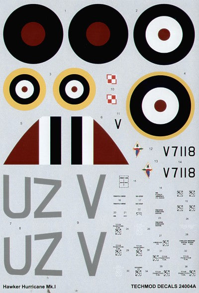 Techmod 24004 1:24 Hawker Hurricane Mk.I V7118 UZ-V 306 (Polish) Sqn 1940