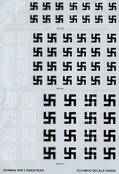 Techmod 24005 1:24 Luftwaffe/German WWII Swastikas. 3 sizes and 6 styles