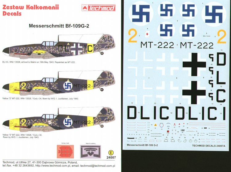 Techmod 24007 1:24 Re-printed! Messerschmitt Bf-109G-2 in Finnish service