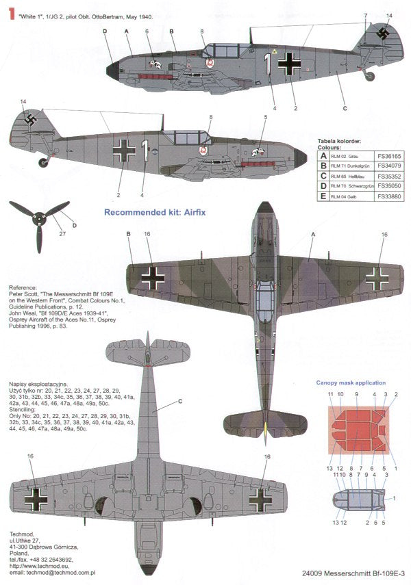 Techmod 24009 1:24 Messerschmitt Bf-109E-3